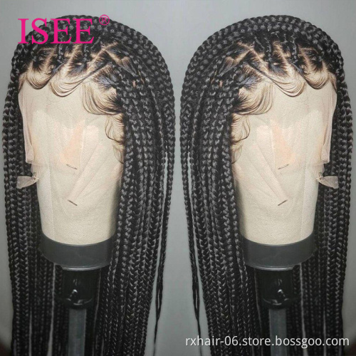 ISEE 180% Density Pre-Plucked Cheap Water Wave Braided Wigs Full Lace Front HD Transparent Human Hair Wigs With Baby Hair